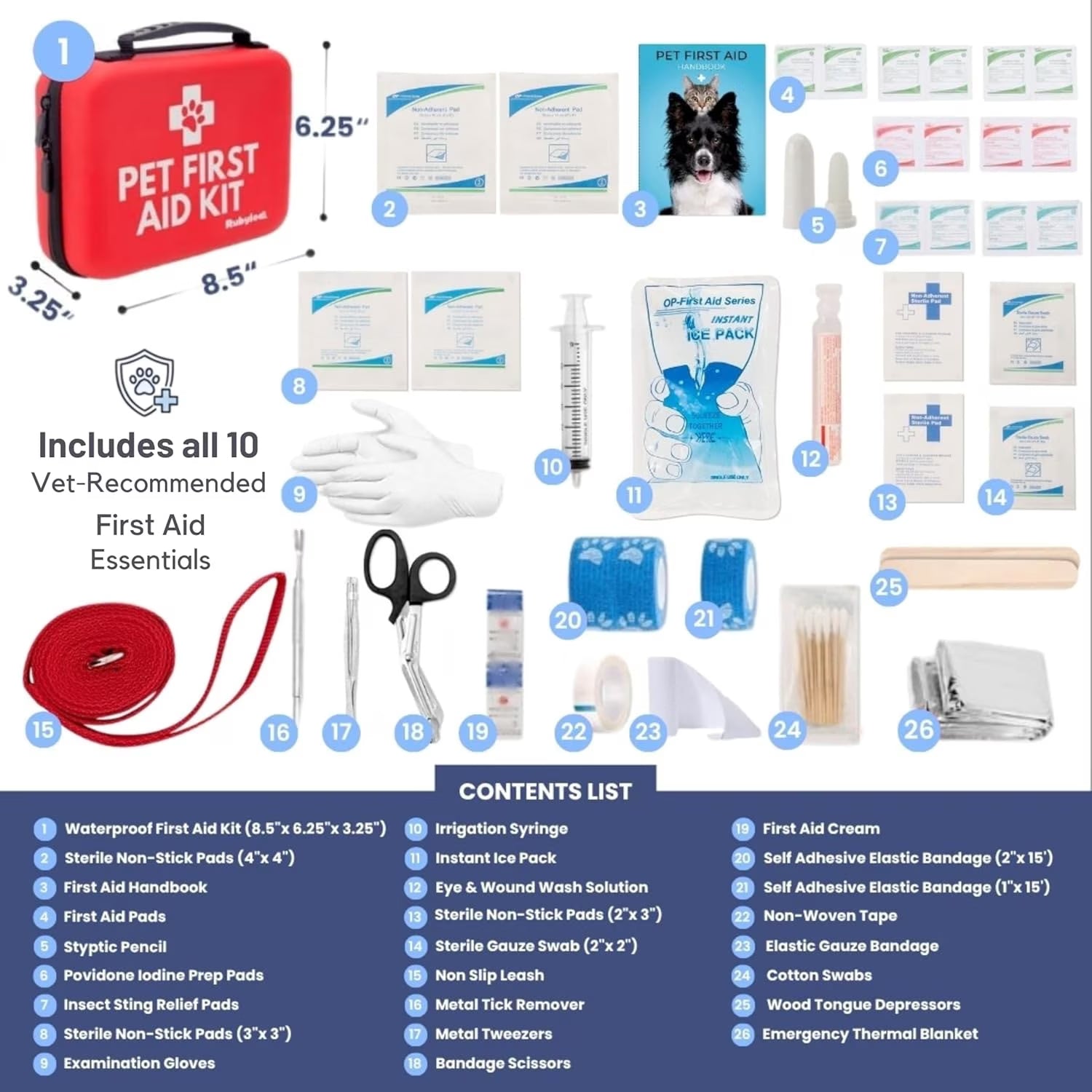 Cat and Dog First Aid Kit, 53-Piece Pet Emergency Essential Kit with Vet-Approved Guide