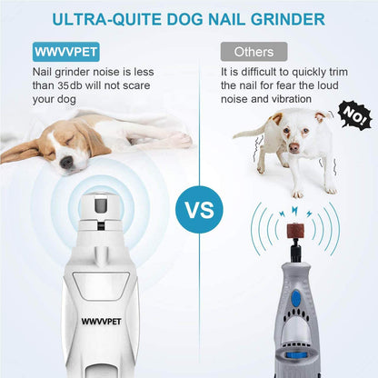 Pet Nail Grinder with LED Light & 2 Grinding Heads, 2-Speed Low Noise | More Powerful Dog Nail Grinder, Pet Nail Trimmer File, Painless Paw Claw Care, Quiet Toenail Grooming Tool for L/M/S Dog Cat