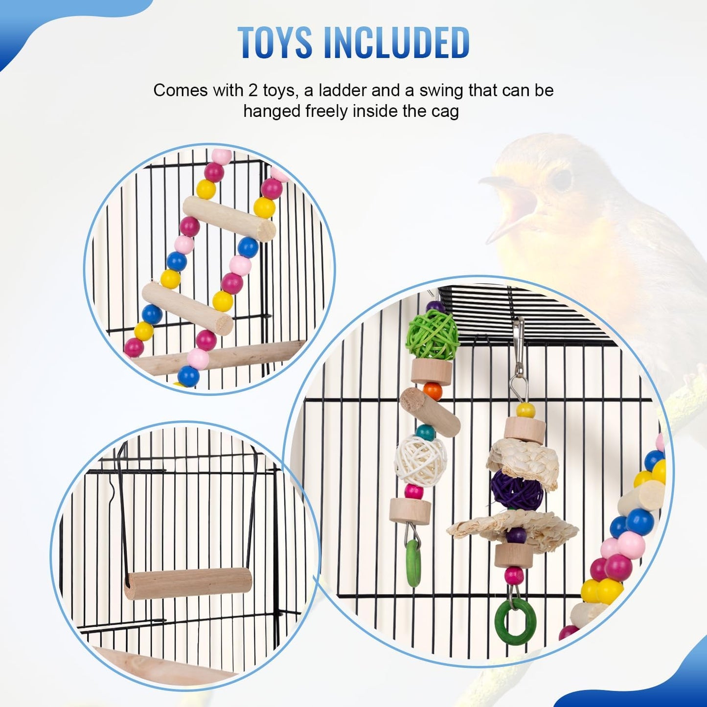 39 Inch Bird Cage Parakeet Cage with Play Top Rolling Stand & Easy Clean Pull-Out Tray Roof Top Parrot Cage for for Finches Canaries Parakeets Cockatiels & Other Small Birds, Black