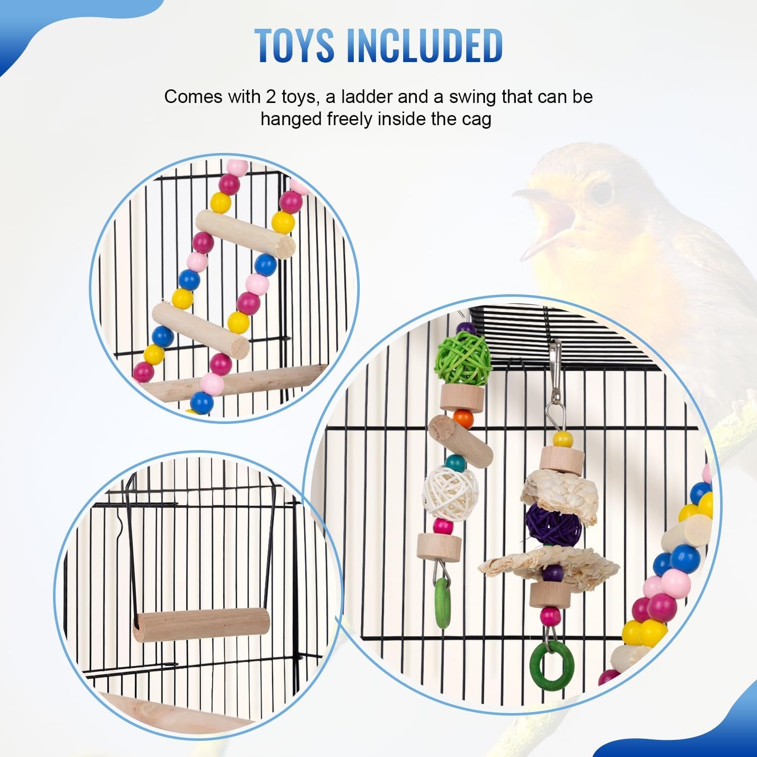 39 Inch Bird Cage Parakeet Cage with Play Top Rolling Stand & Easy Clean Pull-Out Tray Roof Top Parrot Cage for for Finches Canaries Parakeets Cockatiels & Other Small Birds, Black