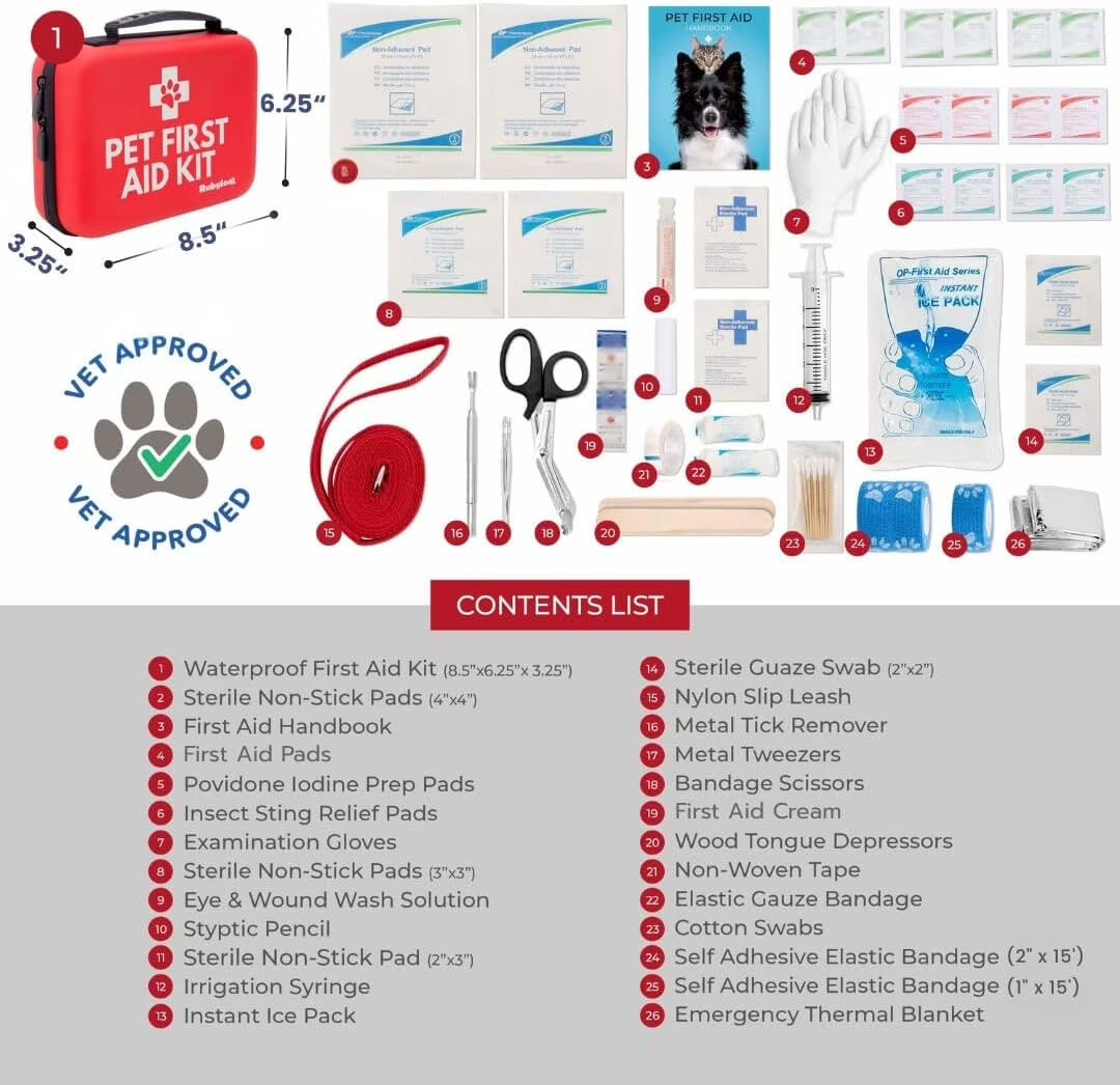 Cat and Dog First Aid Kit, 53-Piece Pet Emergency Essential Kit with Vet-Approved Guide
